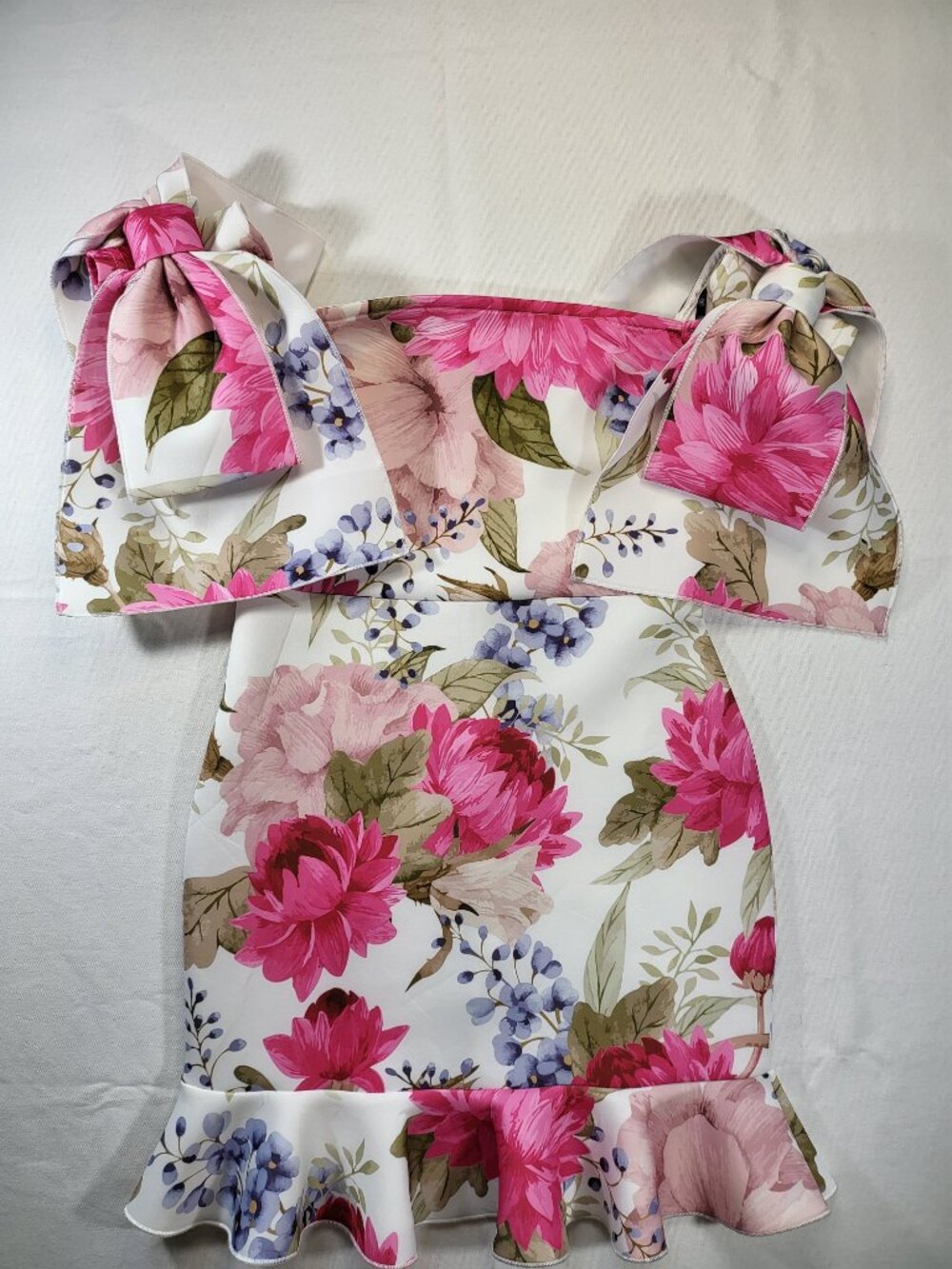 Missguided Petite‎ Floral Minidress Size 6 Bow Sleeves Ruffle Hem